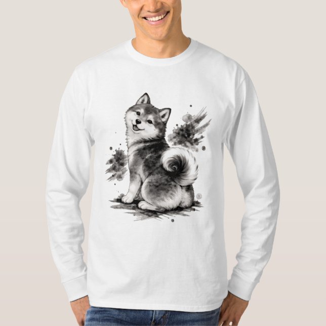 T-shirt 【Cute Husky Japanese Ink Long Sleeve Tee】 (Devant)