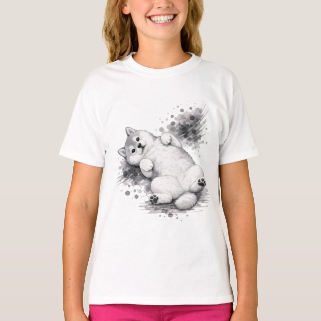 T-shirt 【Cute Husky Puppy Ink Art Kids T-Shirt】 (Devant)