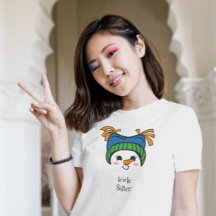 T-Shirt Cute Icicle Girl Soeur mignonne Snowman Visage