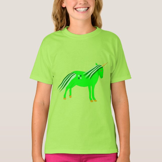 T-shirt Cute Irish Green et Gold Unicorn (Devant)