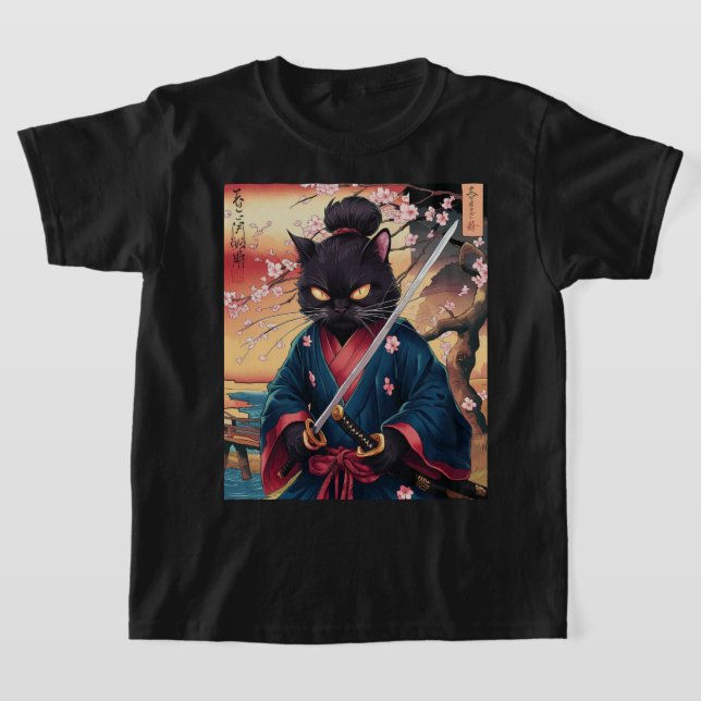 T-shirt Cute Japanese Samurai Cat  (Poser)