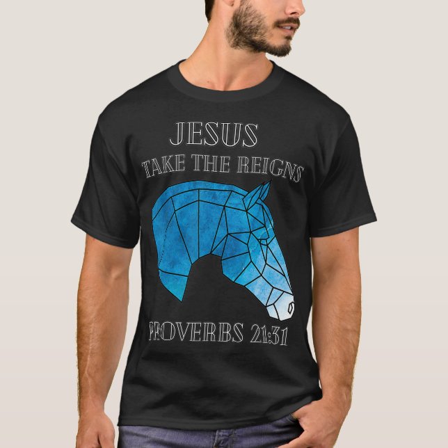 T-shirt Cute Jesus Take The Reins Stained Glass Horse  (Devant)
