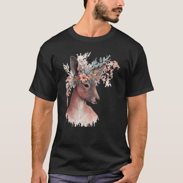 T-shirt Cute Kangaroo Flower Crown Floral Kangaroo (Devant)