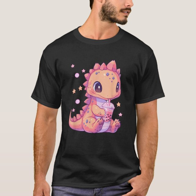 T-shirt Cute Kawaii Anime Dinosaur Bubble Boba Te (Devant)
