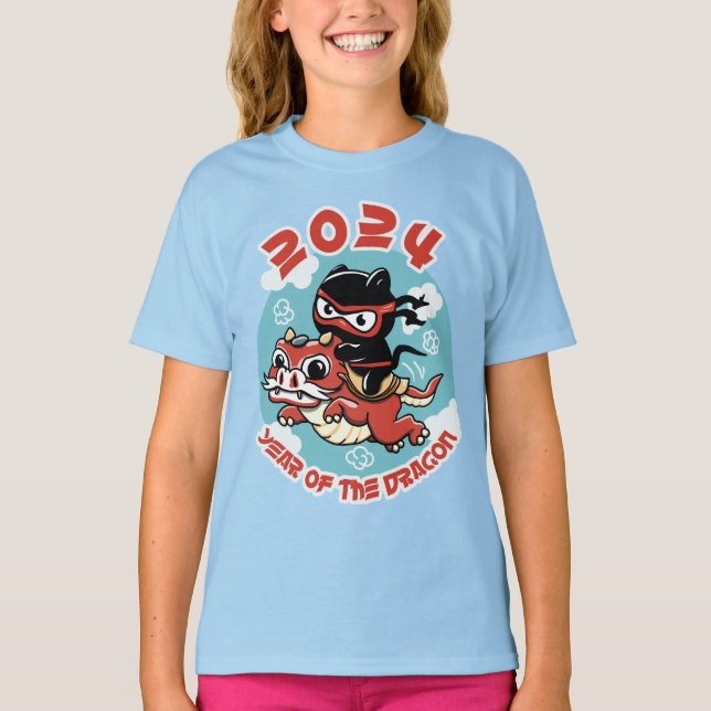 T-shirt Cute Kawaii Art | 2024 Année Du Dragon (Devant)