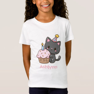 T-Shirt Cute Kawaii Black Chat fête d'anniversaire Personn
