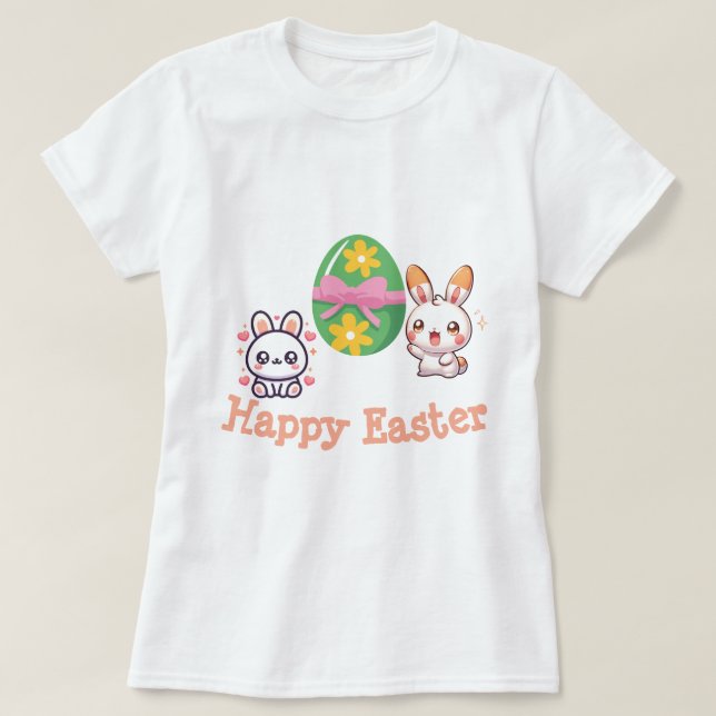 T-shirt Cute Kawaii Bunny Happy Easter (Design devant)