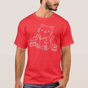 T-shirt Cute Kawaii Cat Books Café Femme Lovers T