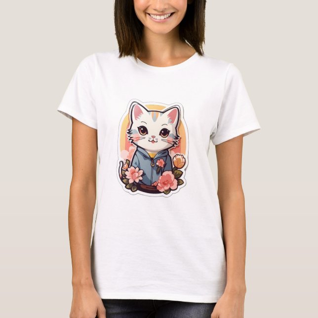 T-shirt Cute Kawaii Cat Graphic (Devant)