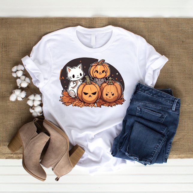 T-shirt Cute Kawaii Chat Halloween Design (Kawaii Cat Halloween T-shirt Design.)