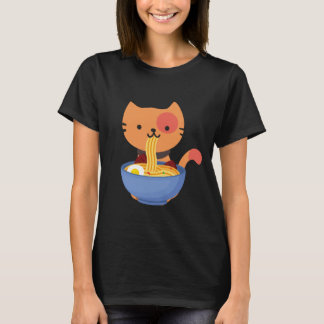 T-shirt Cute Kawaii Chat manger Ramen Noodle Bowl