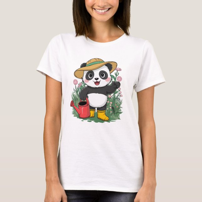 T-shirt Cute Kawaii Chibi Panda avec fleurs (Devant)