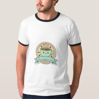 T-shirt Cute Kawaii Coffee Cup Badge with Coffee Beans T-S