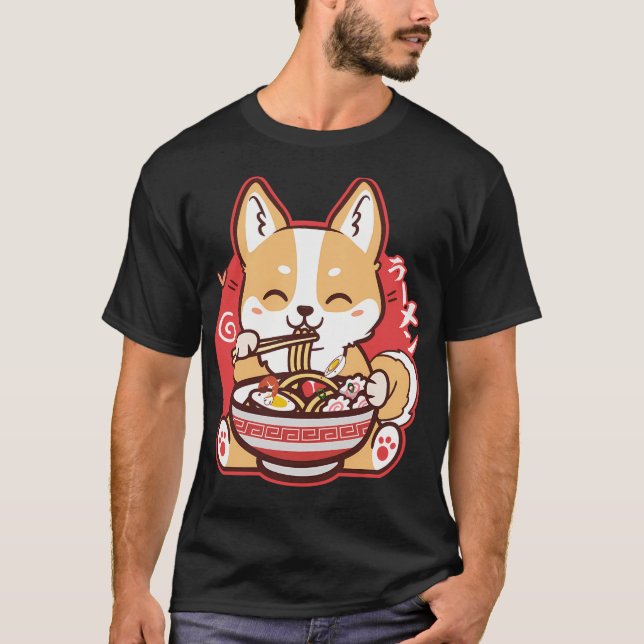 T-shirt Cute Kawaii Corgi Manger Ramen (Devant)
