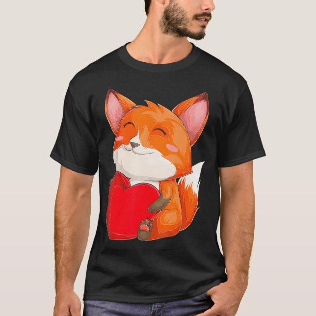 T-shirt Cute Kawaii Fox Wild Animals Fox St Valentine's (Devant)