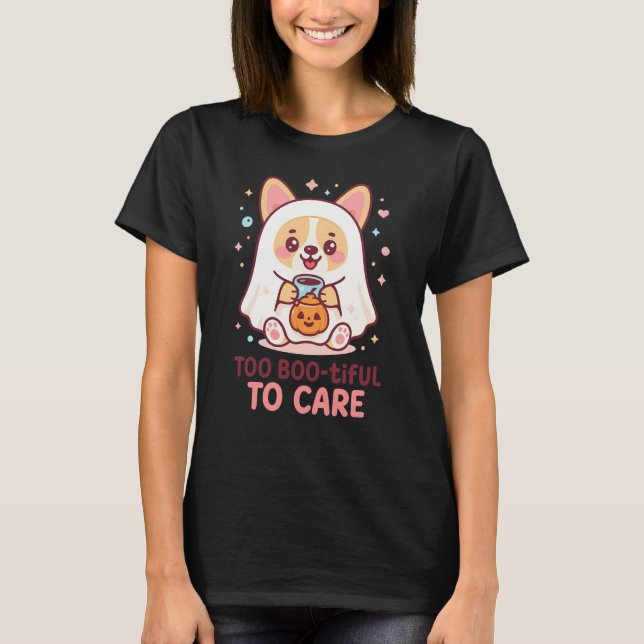T-shirt Cute Kawaii Ghost Corgi Halloween (Devant)