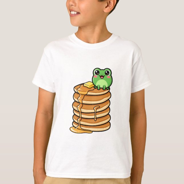 T-shirt Cute Kawaii Green Frog Sitting on Giant Stack (Devant)