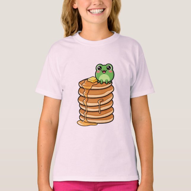 T-shirt Cute Kawaii Green Frog Sitting on Giant Stack (Devant)