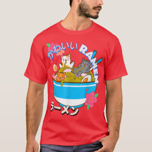 T-shirt Cute Kawaii Japonais Chat Ramen Bowl Neko Noodles 
