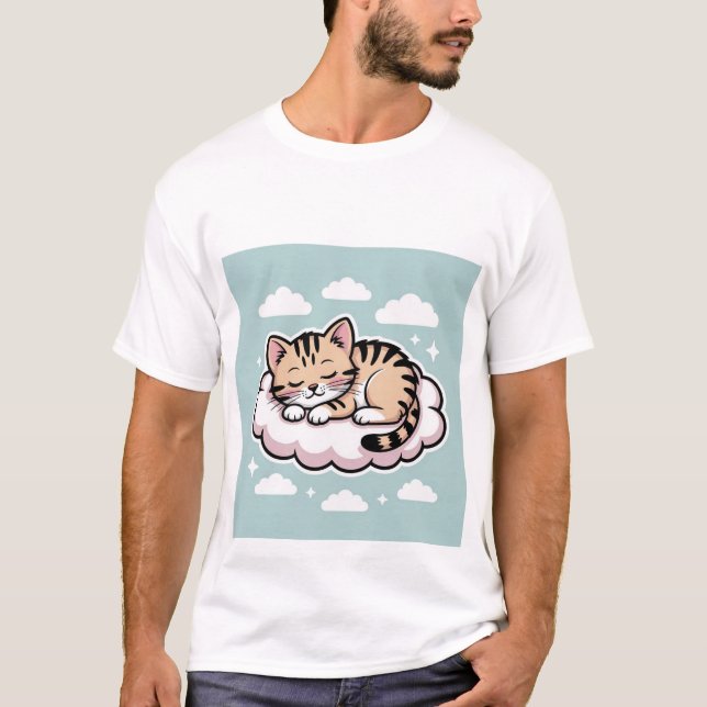 T-shirt Cute Kawaii Kitten Sleeping on a Cloud Sticker ✨☁️ (Devant)