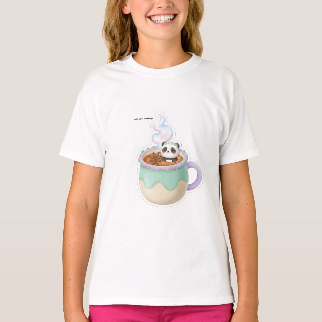 T-shirt Cute Kawaii Panda in Tea Mug Illustration (Devant)