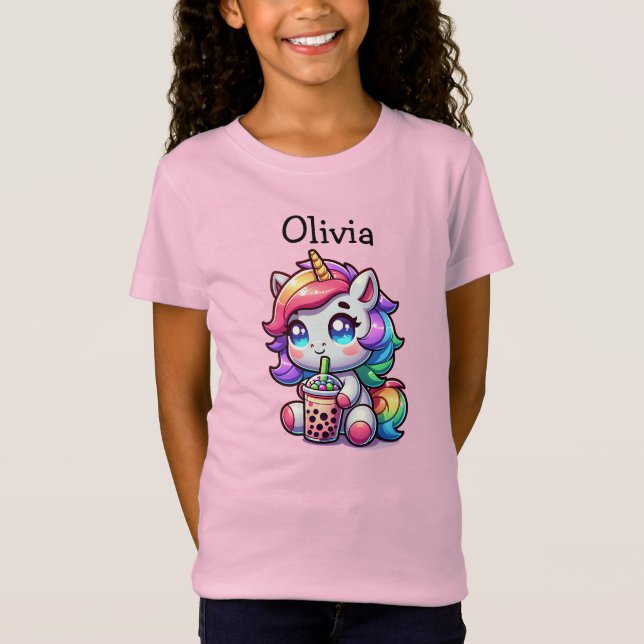 T-Shirt Cute Kawaii Unicorne avec thé bulle Personnalisé (Devant)
