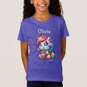 T-Shirt Cute Kawaii Unicorne avec thé bulle Personnalisé