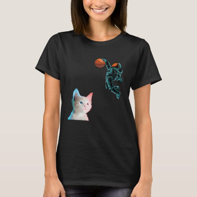 T-shirt Cute Kitten Astronaut Playing Basketball For Cat (Devant)