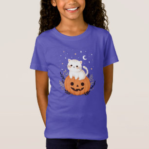 T-Shirt Cute Kitten Sur L'Illustration D'Halloween Citroui