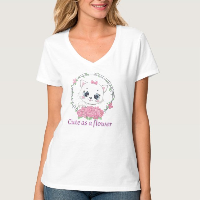 T-shirt Cute Kitten with Flowers – Adorable Cat Design (Devant)