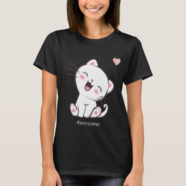 T-shirt Cute Kitty Chat & Coeur (Devant)