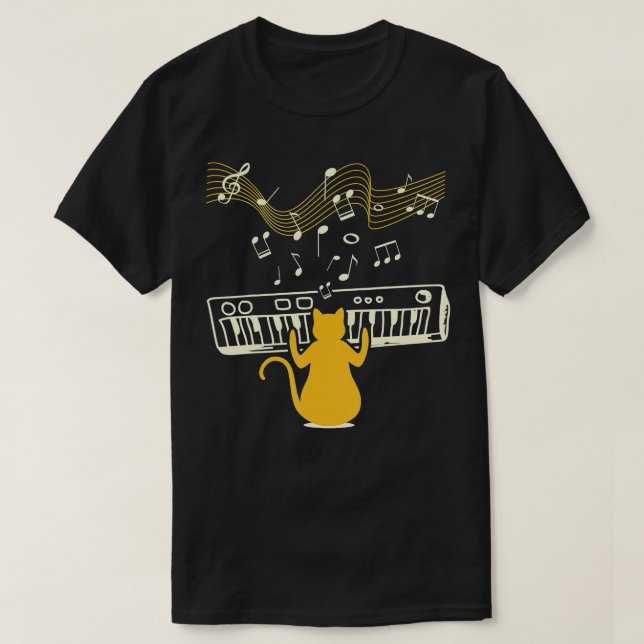 T-shirt Cute Kitty Chat Jouer Piano Instrument avec musiqu (Design devant)