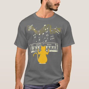 T-shirt Cute Kitty Chat Jouer Piano Instrument avec musiqu