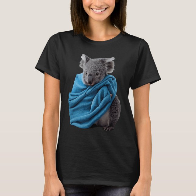 T-shirt Cute Koala Animal Cuddling with Blue Blanket Koala (Devant)