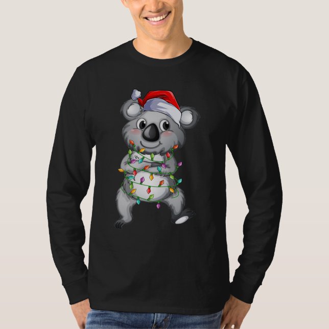 T-shirt Cute koala aux lumières de Noël Hommes Long Manche (Devant)