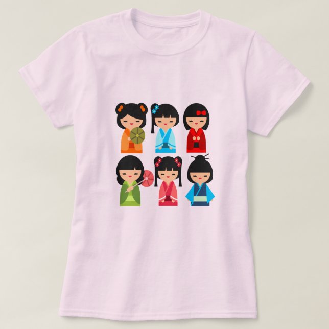 T-shirt Cute Kokeshi poupées japonaises (Design devant)