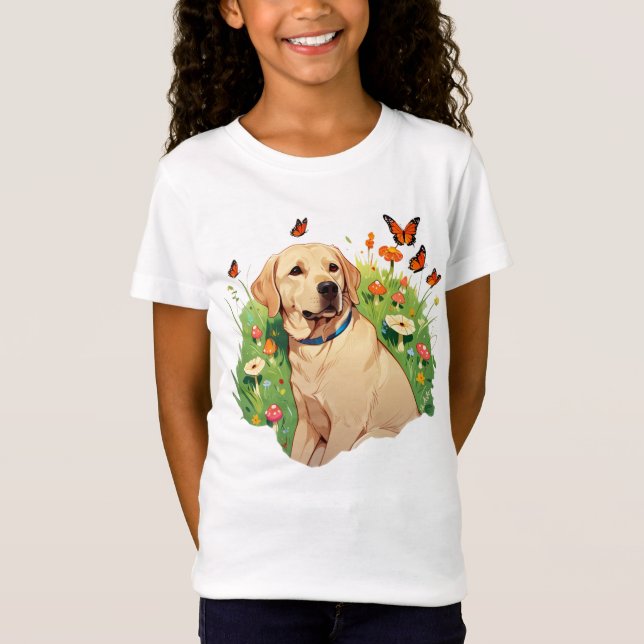 T-Shirt Cute Labrador Retriever avec papillons (Devant)