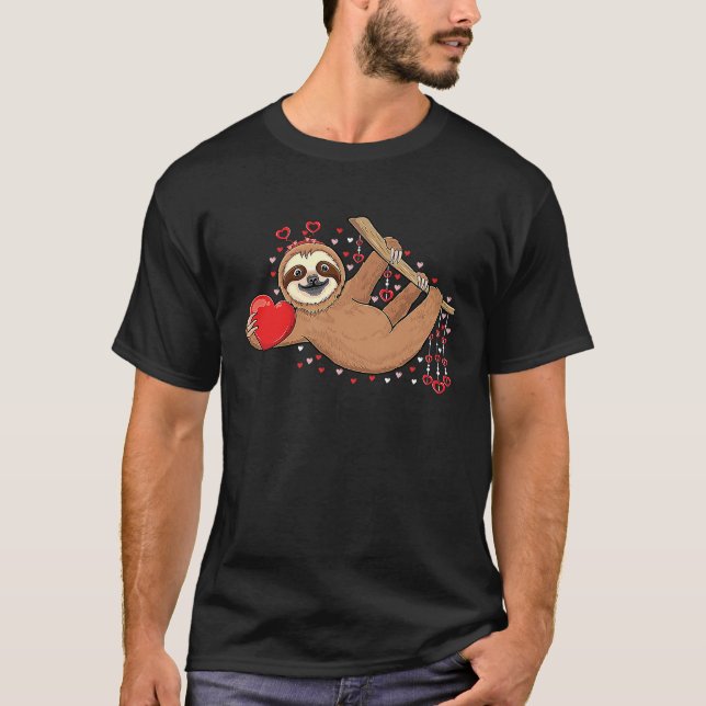 T-shirt Cute lazy sloth holding heart love sloth valentine (Devant)