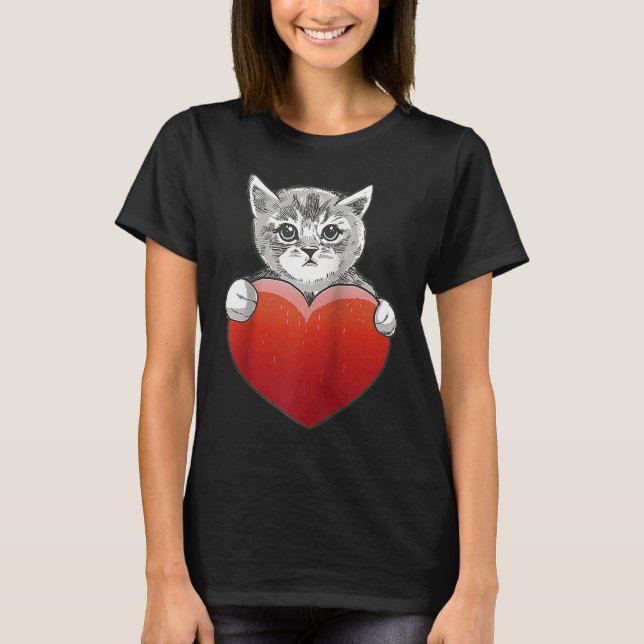 T-shirt Cute little cat with heart Raglan Baseball (Devant)