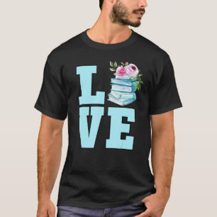 T-shirt Cute Livre Aquarelle Floral Lecture Livre Worm