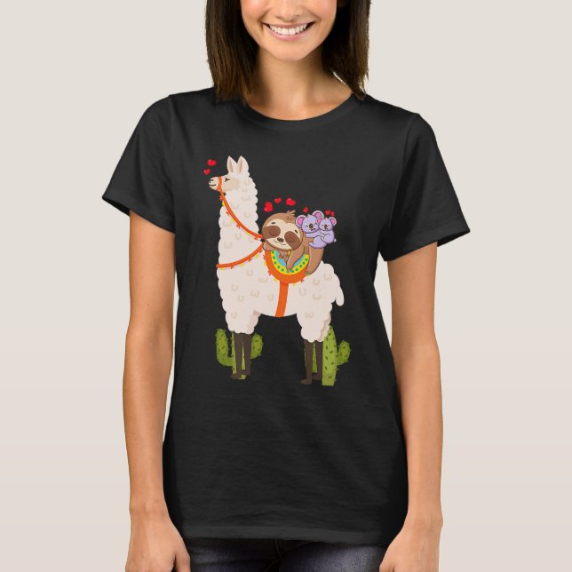 T-shirt Cute Llama Sloth Koala Valentines Day Mothers Day  (Devant)