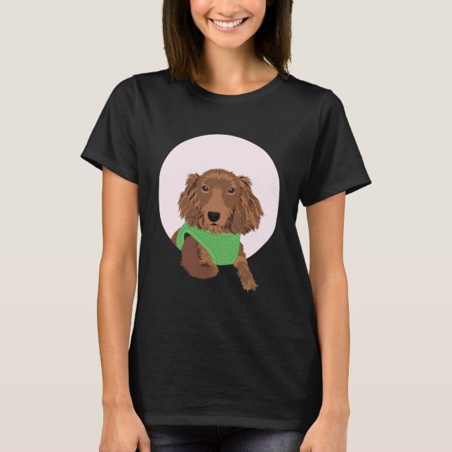 T-shirt Cute Long Haired Dachshund (Devant)