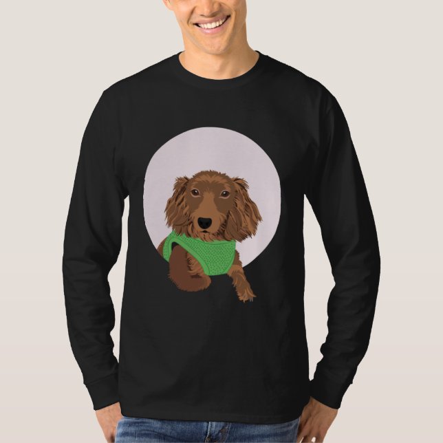 T-shirt Cute Long Haired Dachshund (Devant)