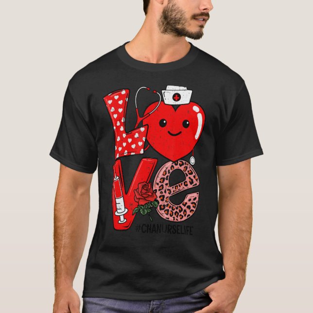 T-shirt Cute Love Heart Stethoscope CNA Nurse Life Valenti (Devant)