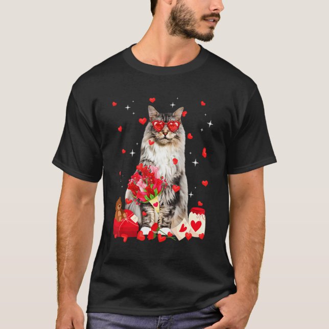 T-shirt Cute Maine Coon Chat Valentine Fun Chat Papa Chat  (Devant)
