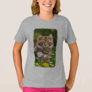 T-shirt Cute Maine Coon Kitten Chat dans Flower Meadow - c