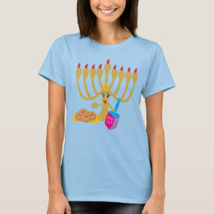 T-shirt Cute Menorah & Dreidel Navy Bleu