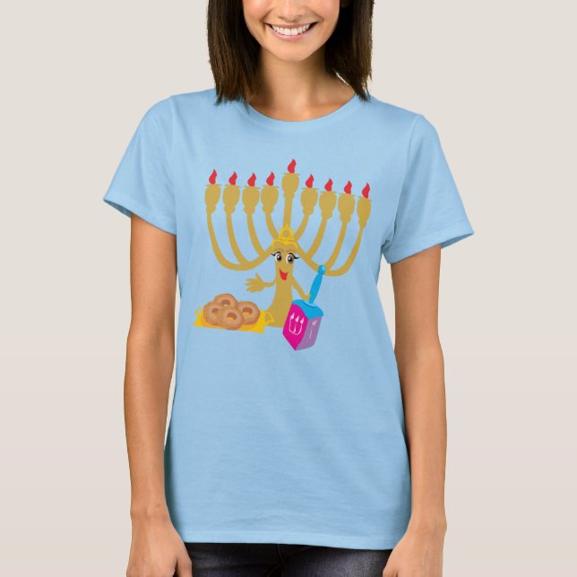 T-shirt Cute Menorah & Dreidel Navy Bleu (Devant)