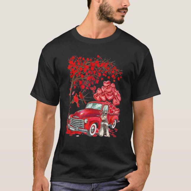 T-shirt Cute Miniature Schnauzer Valentine Tree - Dogs Hea (Devant)