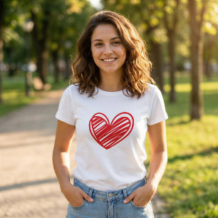 T-shirt Cute Moderne Blanc Rouge Coeurs d'Amour Élégantes